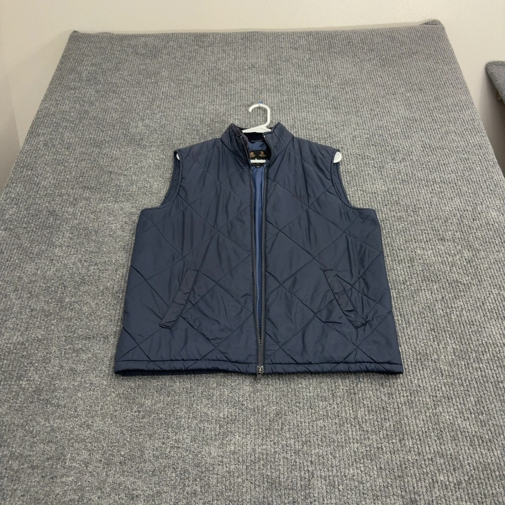 Barbour Vest Mens M Navy Blue Quilted Mock Neck Full Zip Classic Outdoor Style